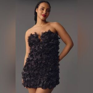 NWT Anthropologie Maeve 3D Floral Polka Dot Mini Dress Strapless Size 8P